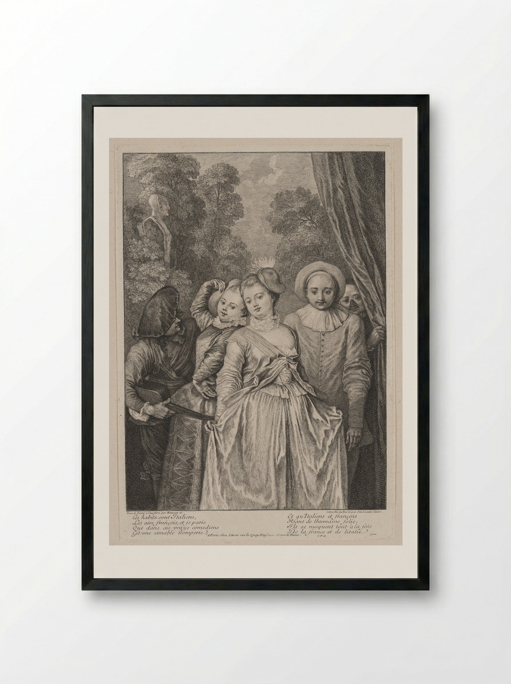 The Costumes Are Italian - Jean-Antoine Watteau - Framed Print Black