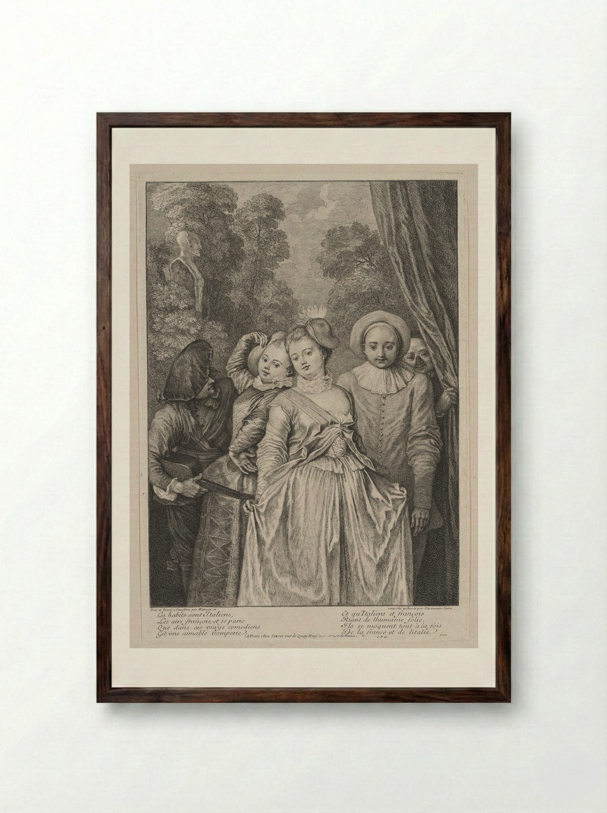 The Costumes Are Italian - Jean-Antoine Watteau - Framed Print Dark Wood