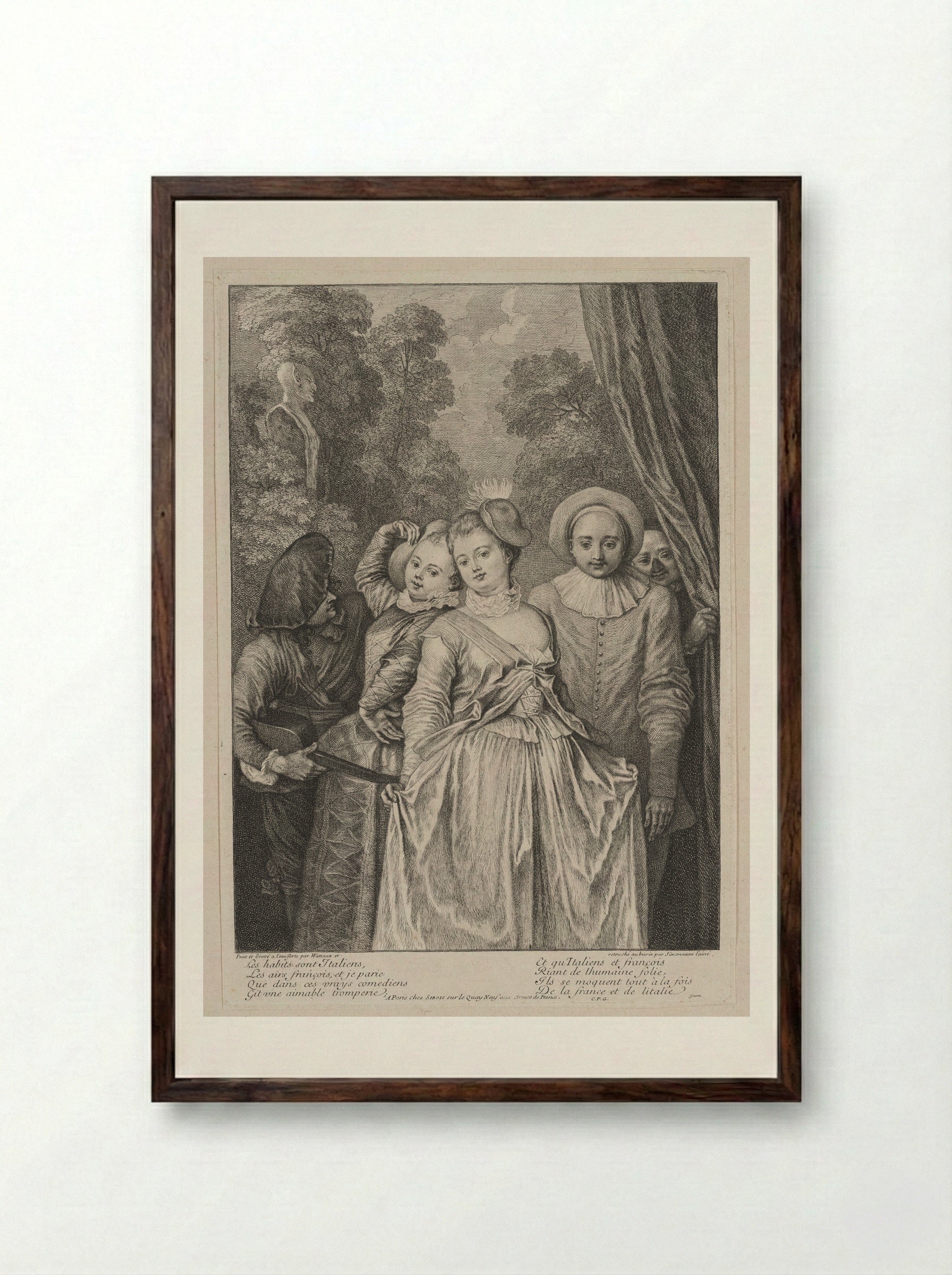 The Costumes Are Italian - Jean-Antoine Watteau - Framed Print Dark Wood