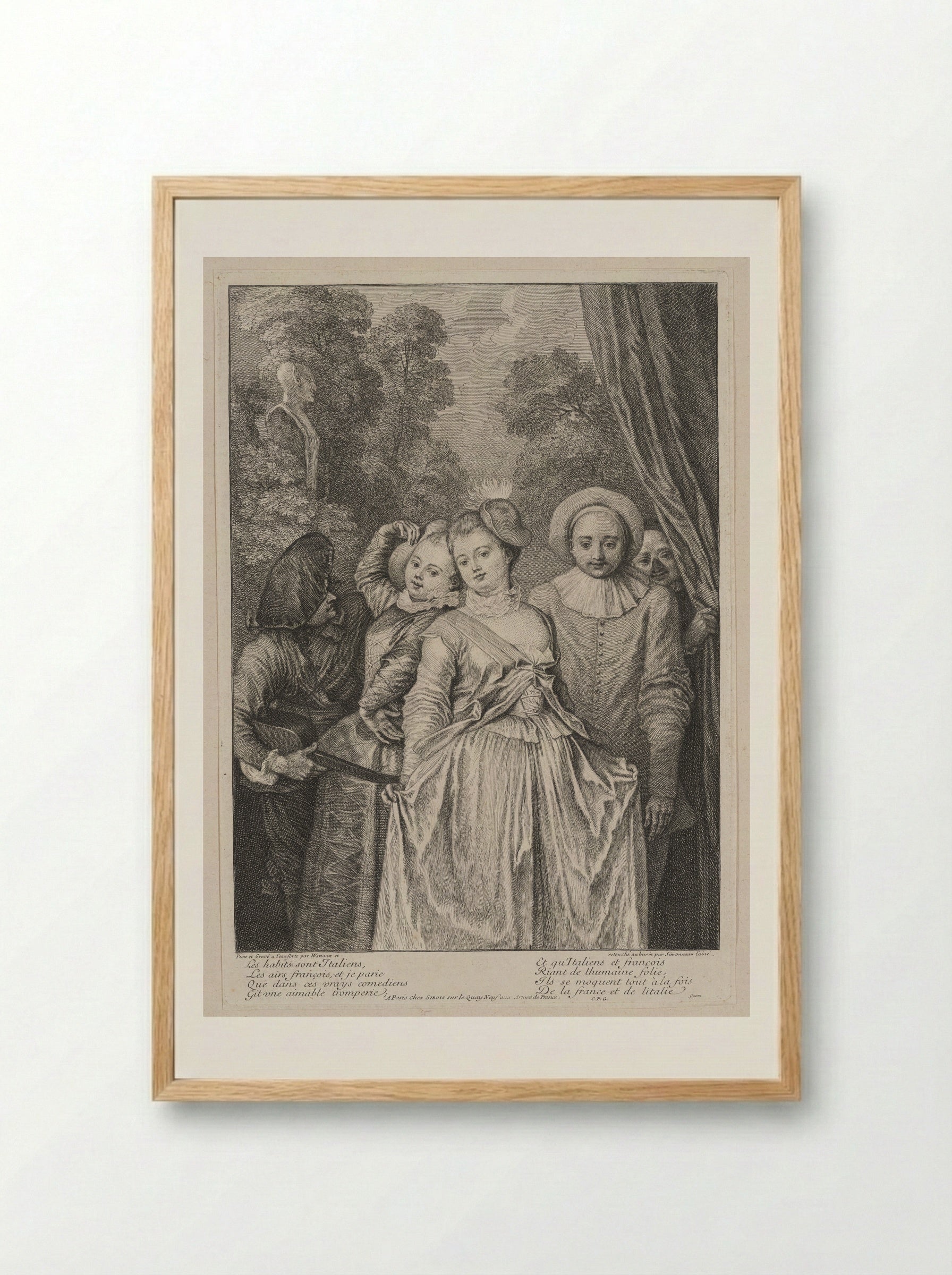 The Costumes Are Italian - Jean-Antoine Watteau - Framed Print Wood