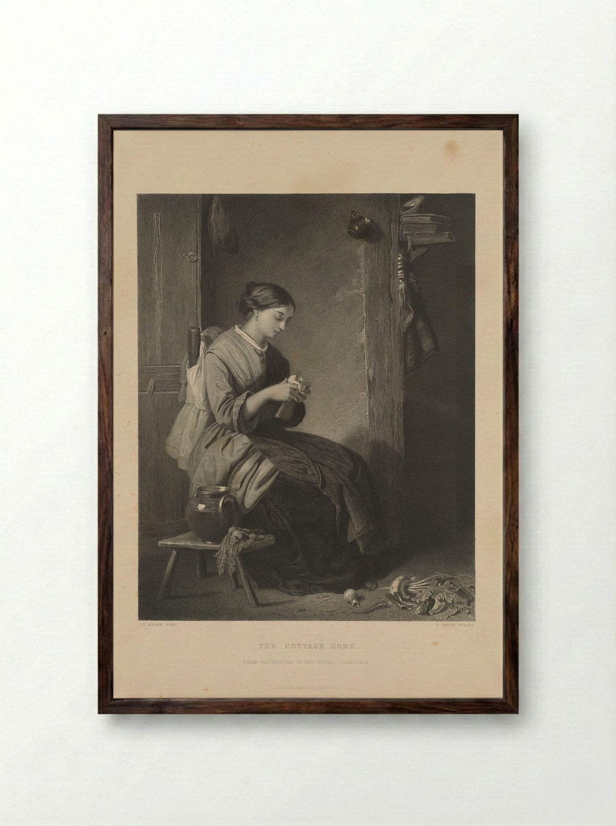 The Cottage Home - Samuel Smith - Framed Print Dark Wood
