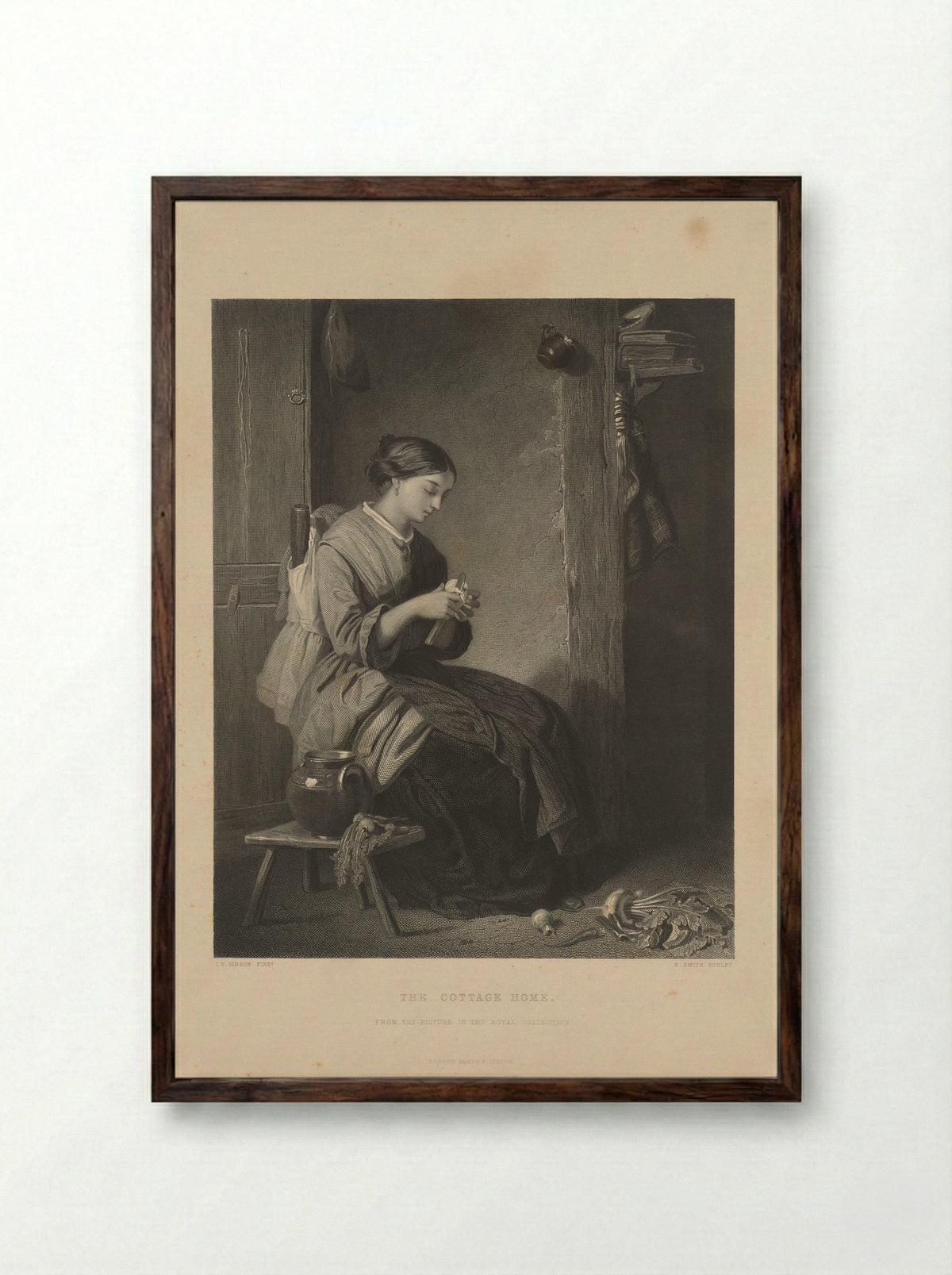 The Cottage Home - Samuel Smith - Framed Print Dark Wood