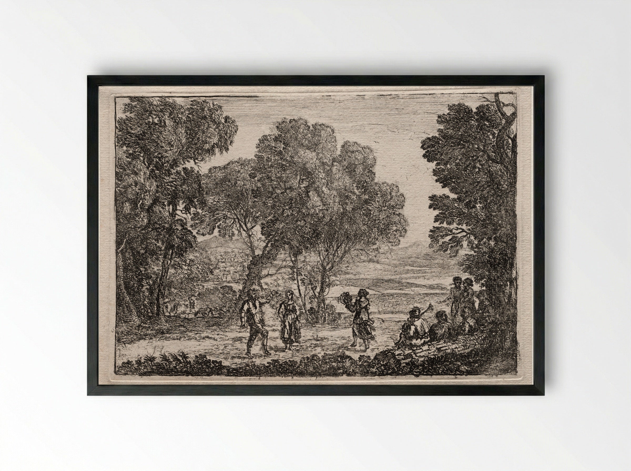 The Country Dance (small plate) - Claude Lorrain - Framed Print Black