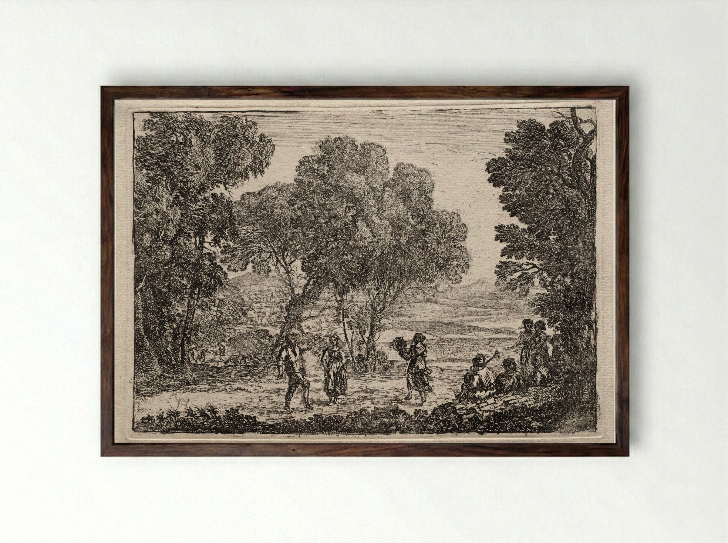The Country Dance (small plate) - Claude Lorrain - Framed Print Dark Wood