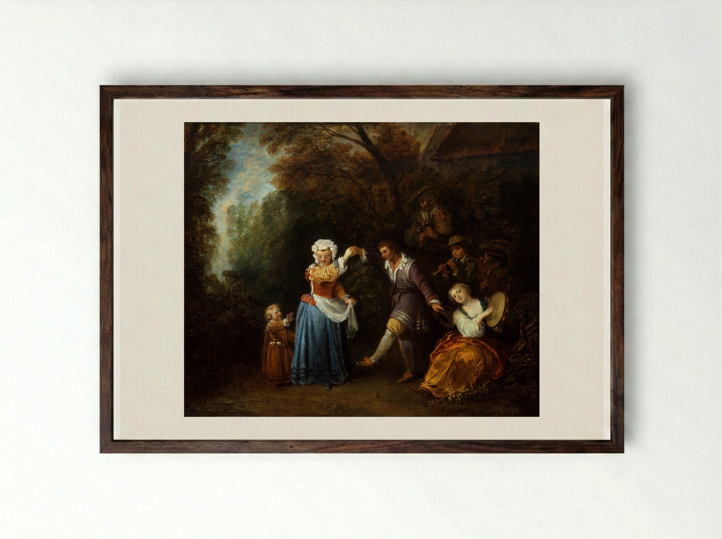 The Country Dance - Antoine Watteau - Framed Print Dark Wood
