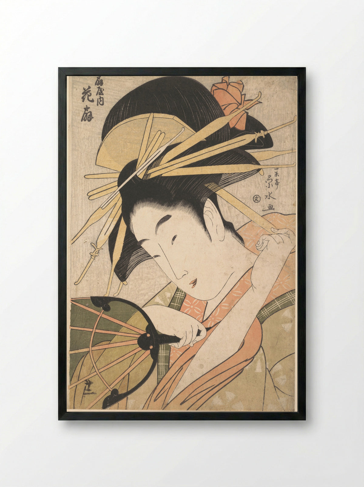 The Courtesan Hanaōgi of the Ōgiya Brothel - Ichirakutei Eisui - Framed Print Black