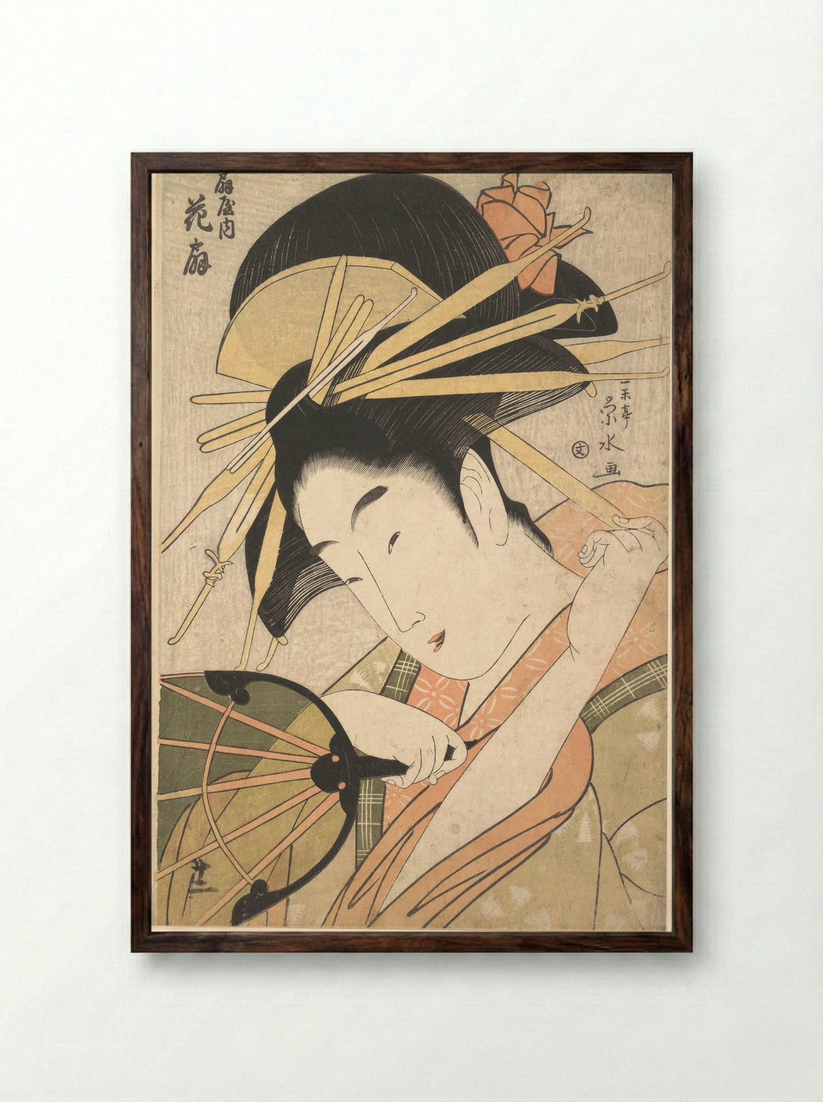 The Courtesan Hanaōgi of the Ōgiya Brothel - Ichirakutei Eisui - Framed Print Dark Wood
