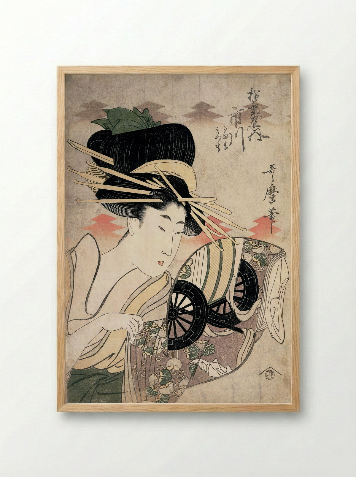 The Courtesan Ichikawa of the Matsubaya in Edo-machi Itchome, with her Child Attendants Tamamo and Mitsumo - Kitagawa Utamaro - Framed Print Wood