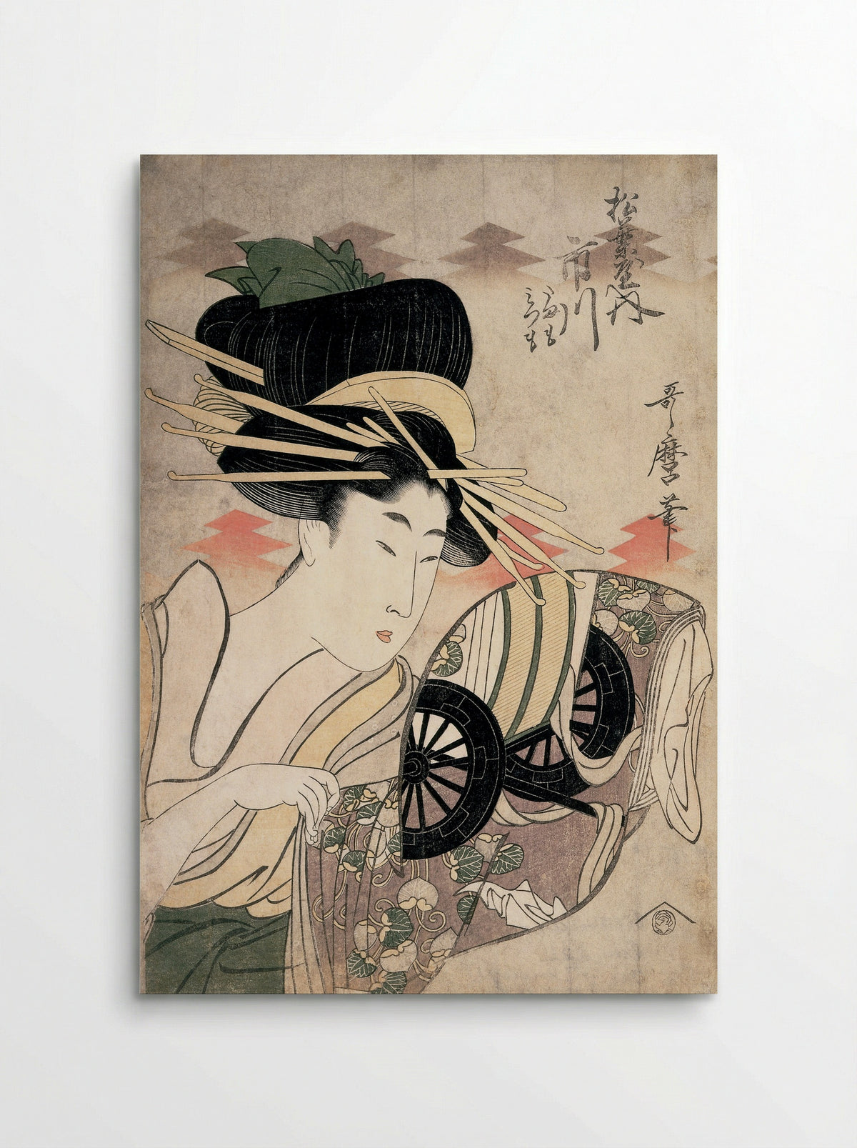 The Courtesan Ichikawa of the Matsubaya in Edo-machi Itchome, with her Child Attendants Tamamo and Mitsumo - Kitagawa Utamaro - Poster