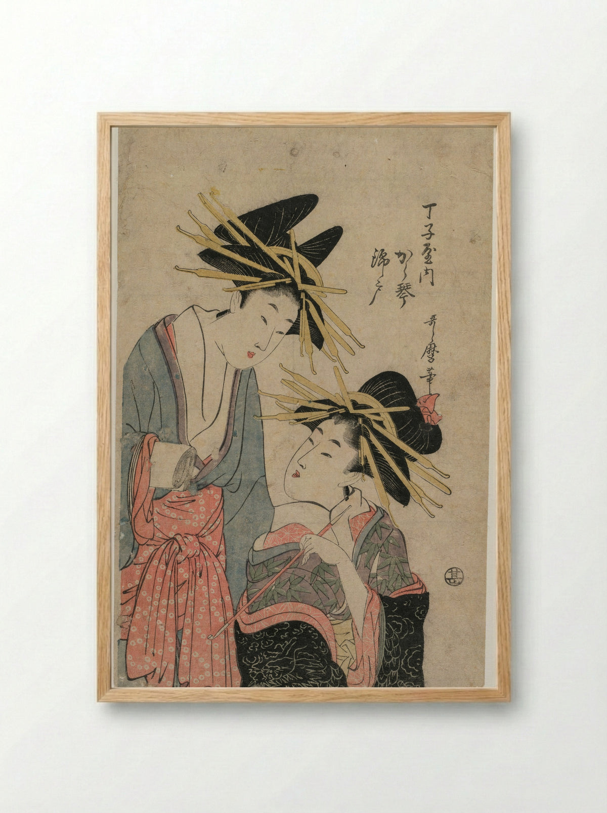 The Courtesans Karagoto and Nishikido of Chojiya - Kitagawa Utamaro II - Framed Print Wood