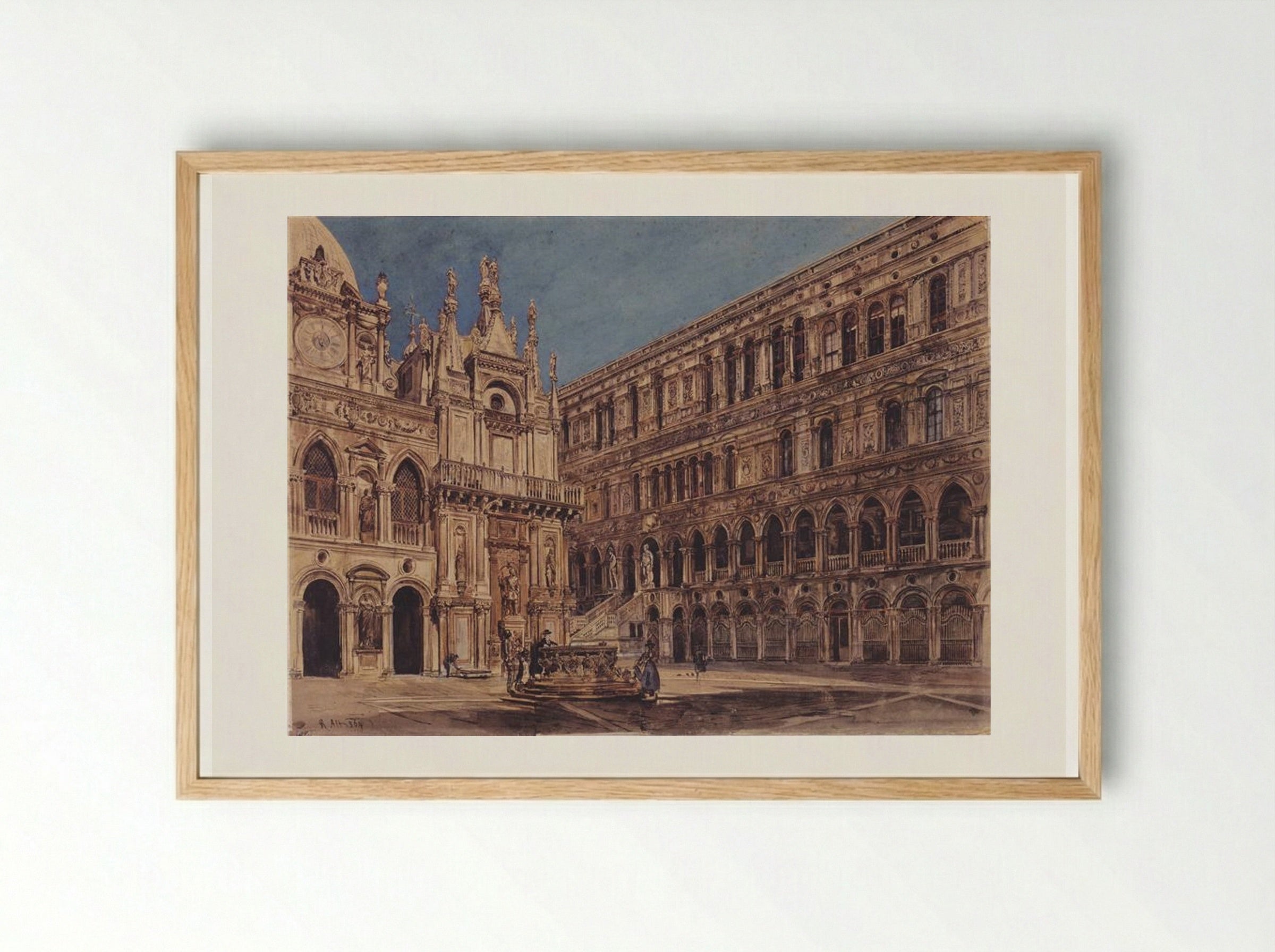 The Courtyard of the Doge's Palace in Venice - Rudolf von Alt - Framed Print Wood