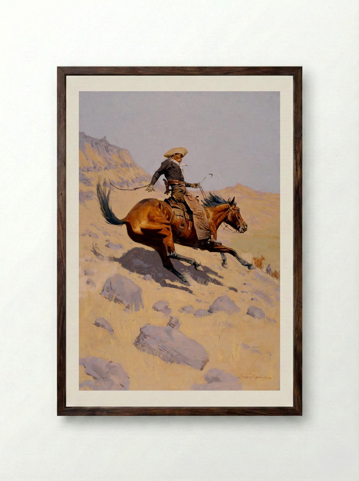 The Cowboy - Frederic Remington - Framed Print Dark Wood