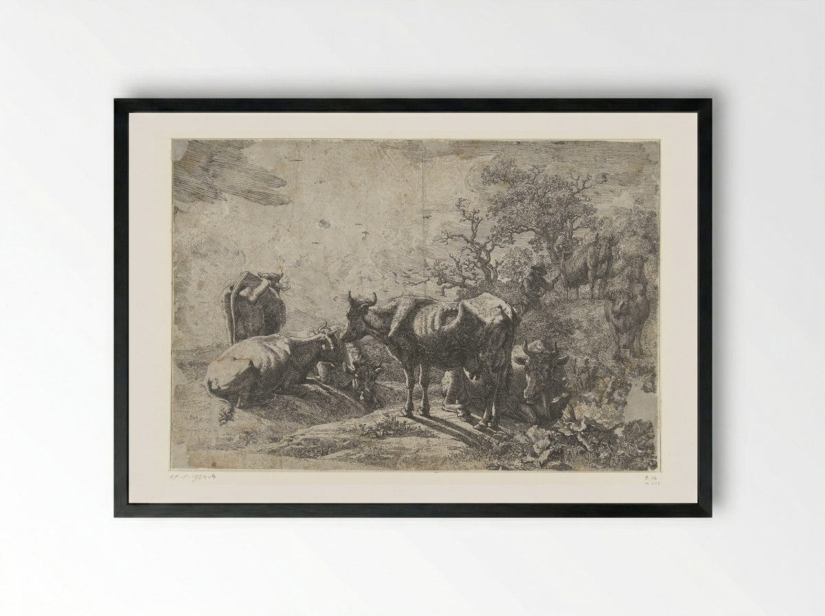 The Cowherd - Paulus Potter - Framed Print Black