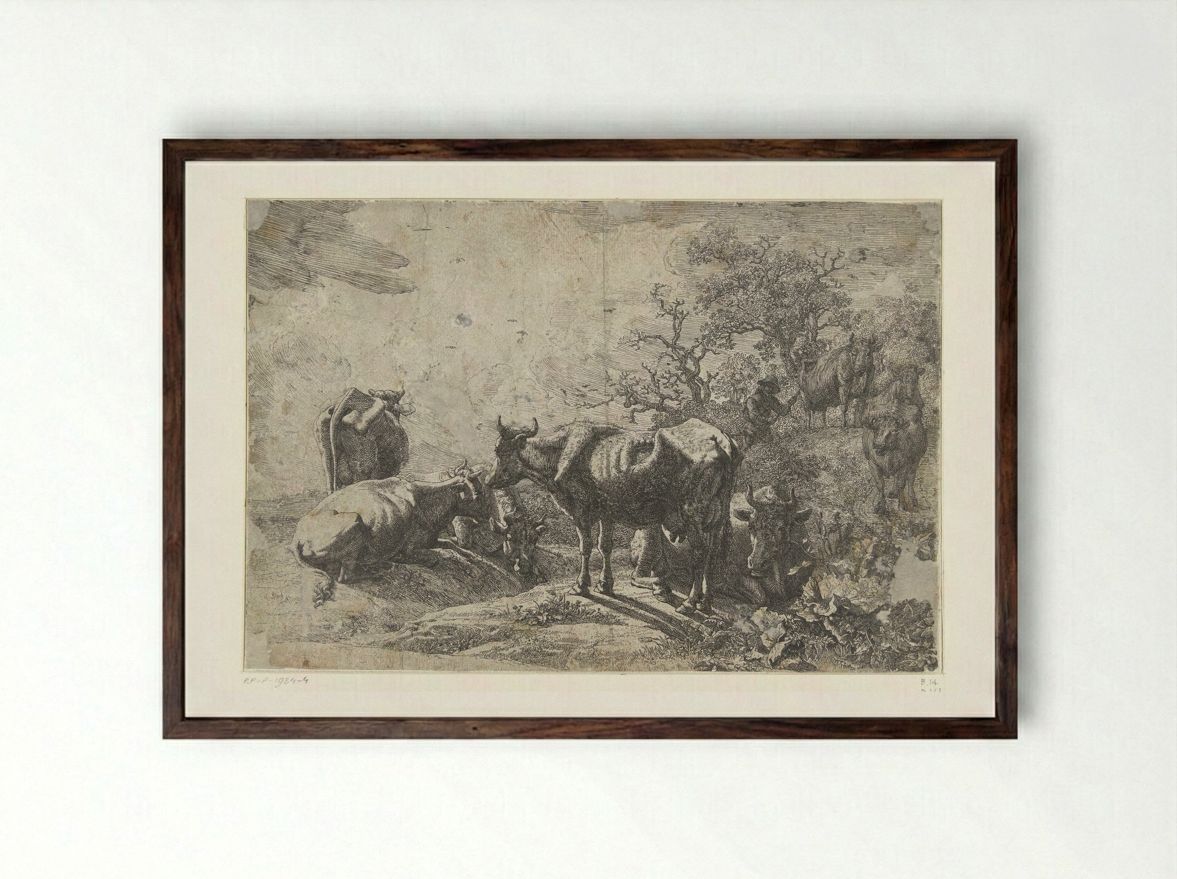 The Cowherd - Paulus Potter - Framed Print Dark Wood