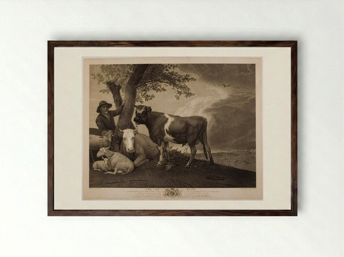 The Cowherd - Georg Sigmund Facius - Framed Print Dark Wood