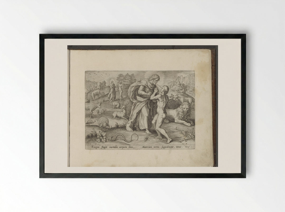 The Creation of Adam - Gerard de Jode - Framed Print Black