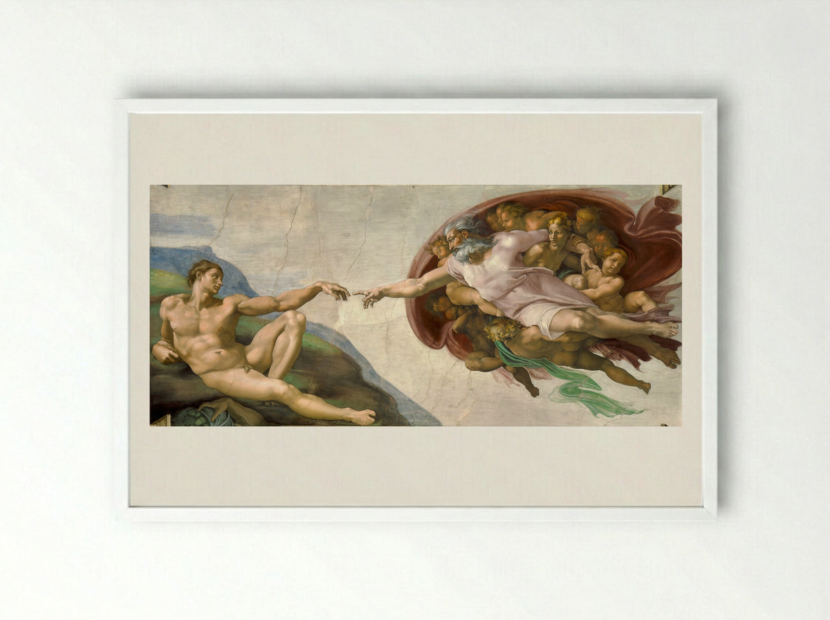 The Creation of Adam - Michelangelo - Framed Print White