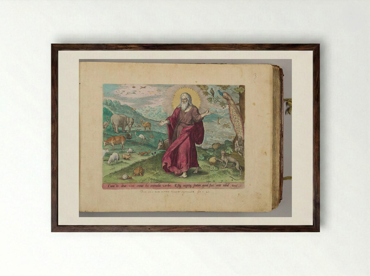 The Creation of the Animals - Johann Sadeler I - Framed Print Dark Wood