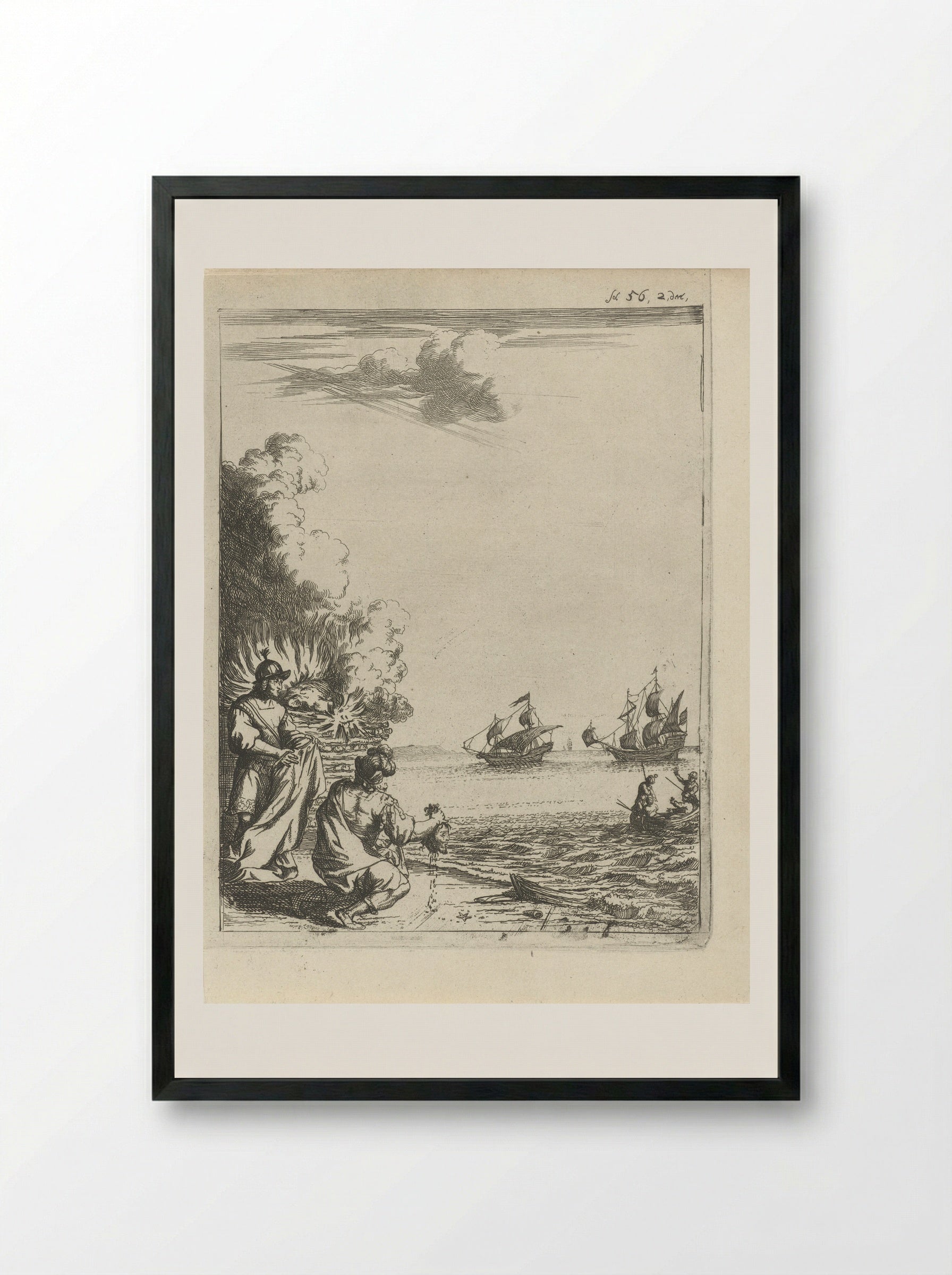 The Cremation of the Beheaded Body of Pompey - Arnold Houbraken - Framed Print Black