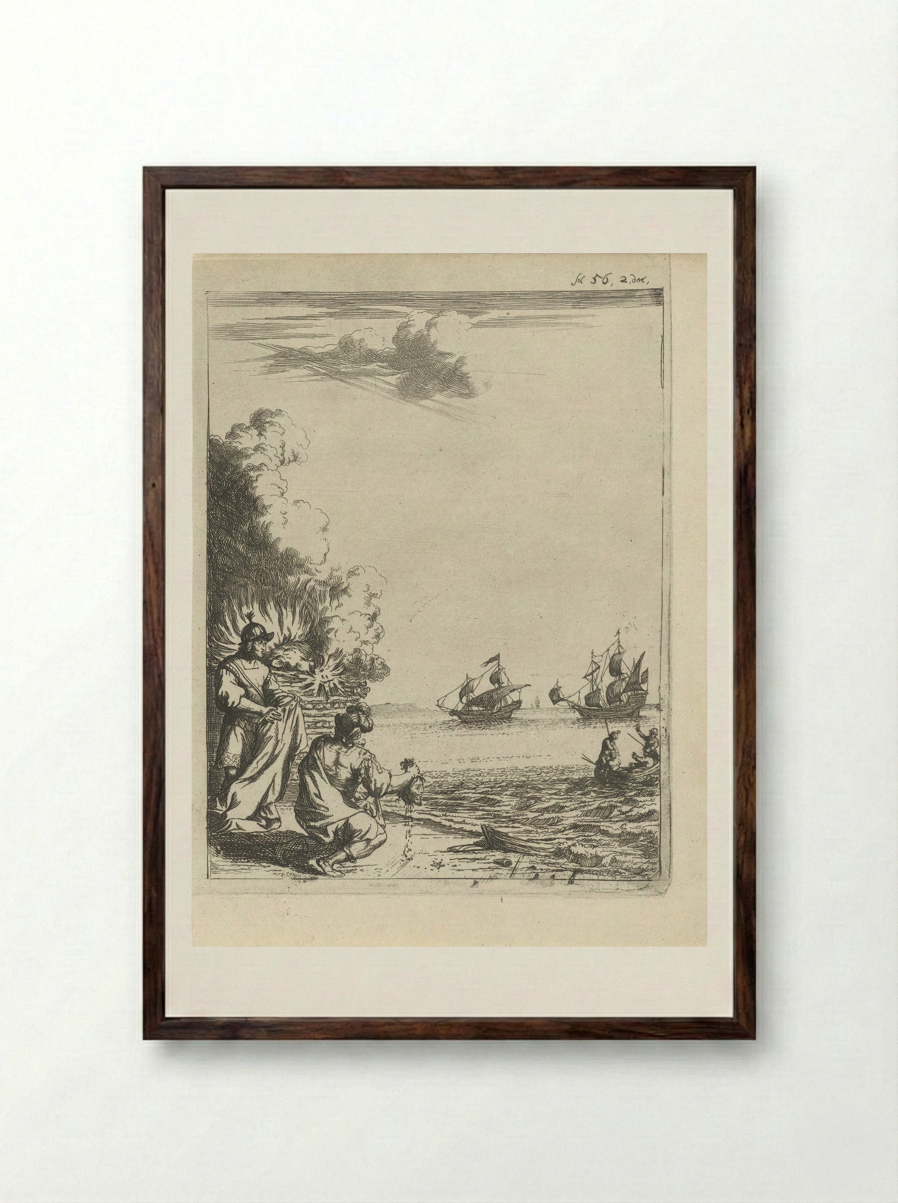 The Cremation of the Beheaded Body of Pompey - Arnold Houbraken - Framed Print Dark Wood