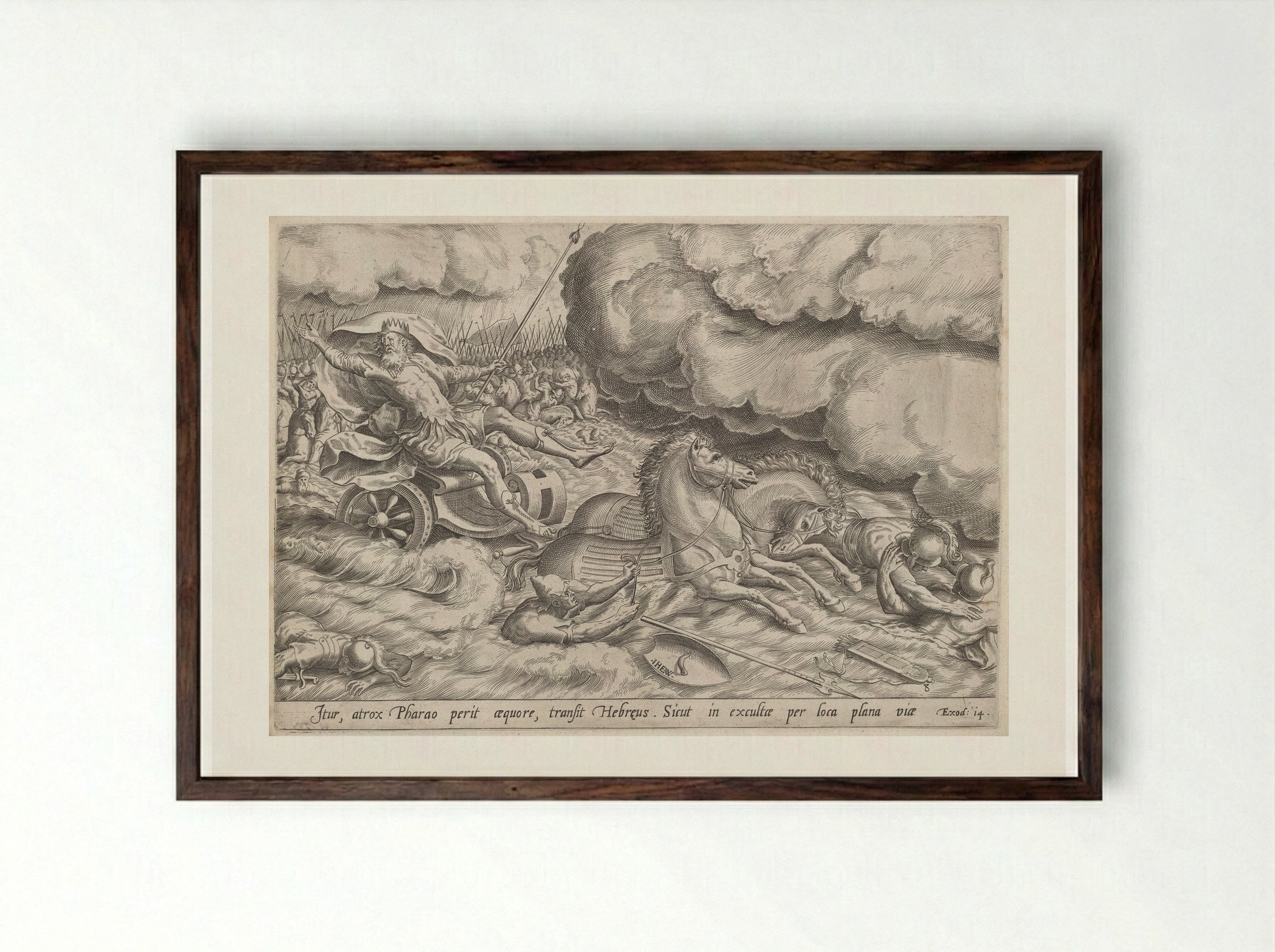 The Crossing of the Red Sea - Johannes Wierix - Framed Print Dark Wood