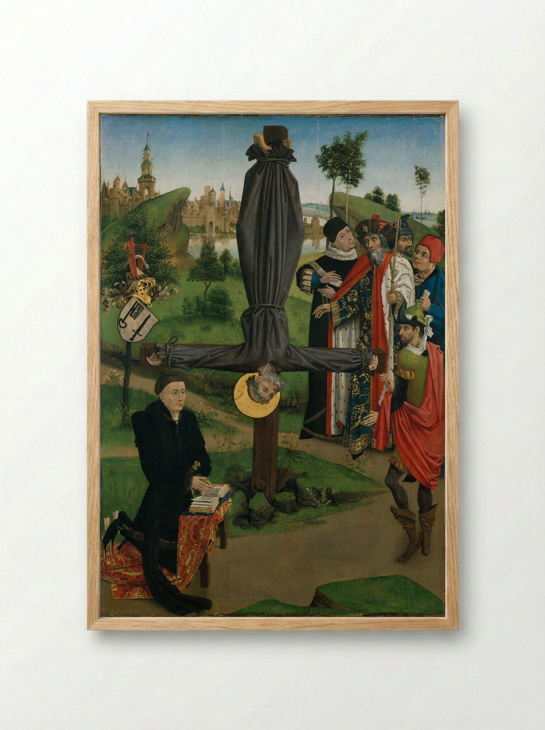 The Crucifixion of Saint Peter with a Donor - Northern French Painter - Framed Print Wood
