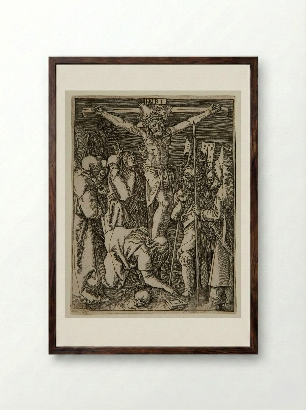 The Crucifixion - Marcantonio Raimondi - Framed Print Dark Wood