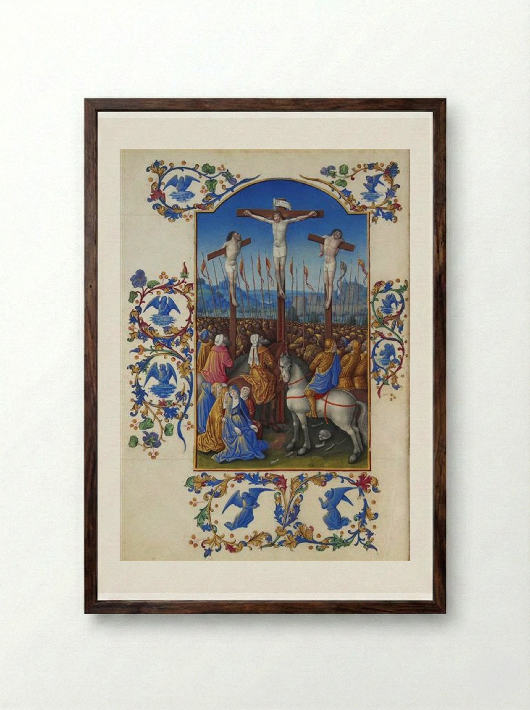 The Crucifixion - Limbourg brothers - Framed Print Dark Wood