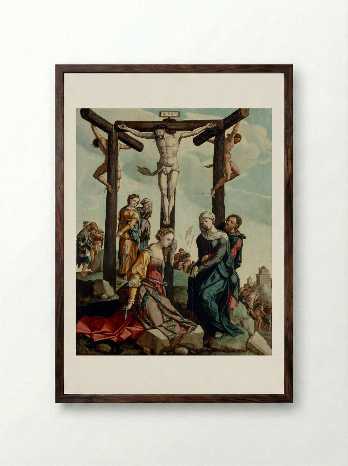 The Crucifixion - Jan van Scorel - Framed Print Dark Wood