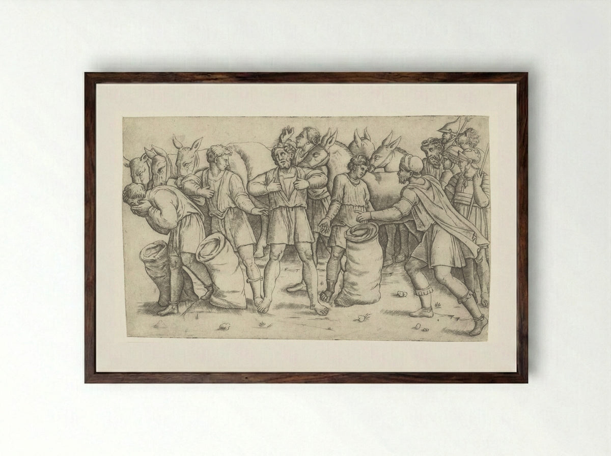 The Cup of Joseph Found in Benjamin's Sack - Giovanni Antonio da Brescia - Framed Print Dark Wood