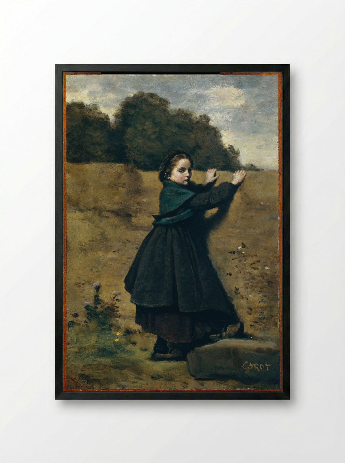 The Curious Little Girl - Jean-Baptiste-Camille Corot - Framed Print Black