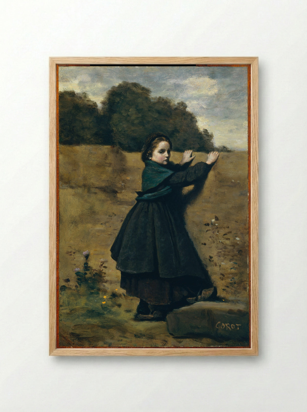 The Curious Little Girl - Jean-Baptiste-Camille Corot - Framed Print Wood
