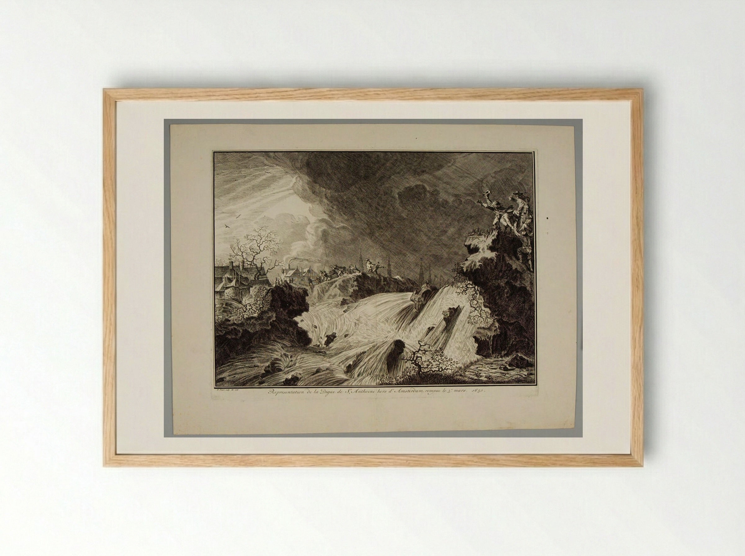 The Dam of S. Antoine Outside of Amsterdam Breaks on March 5, 1651 - Bernard Picart - Framed Print Wood