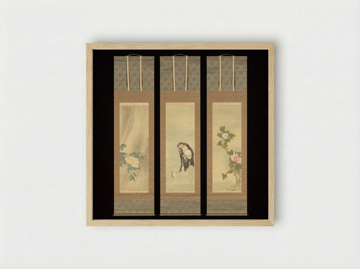 The Daoist Immortal Liu Hai and Peonies - Sō Shiseki - Framed Print Wood