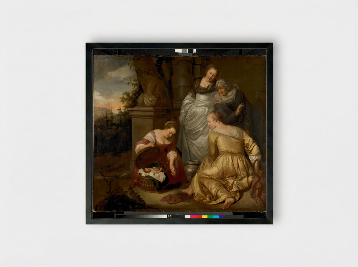 The Daughters of Cecrops Finding Erechthonius - Hendrick Heerschop - Framed Print Black
