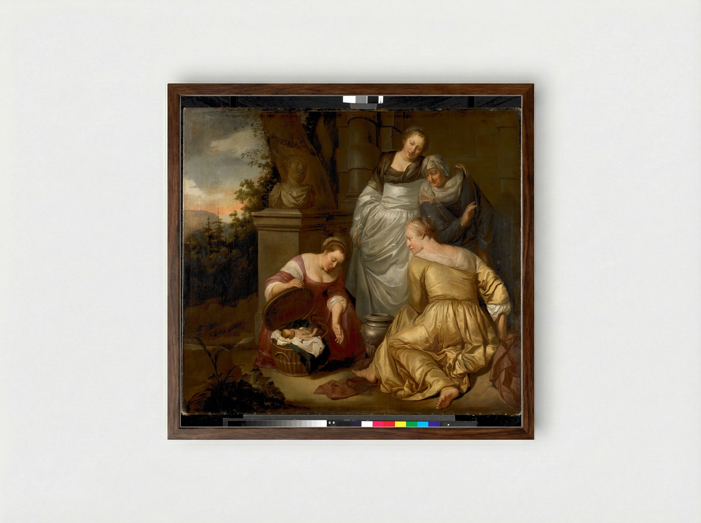 The Daughters of Cecrops Finding Erechthonius - Hendrick Heerschop - Framed Print Dark Wood