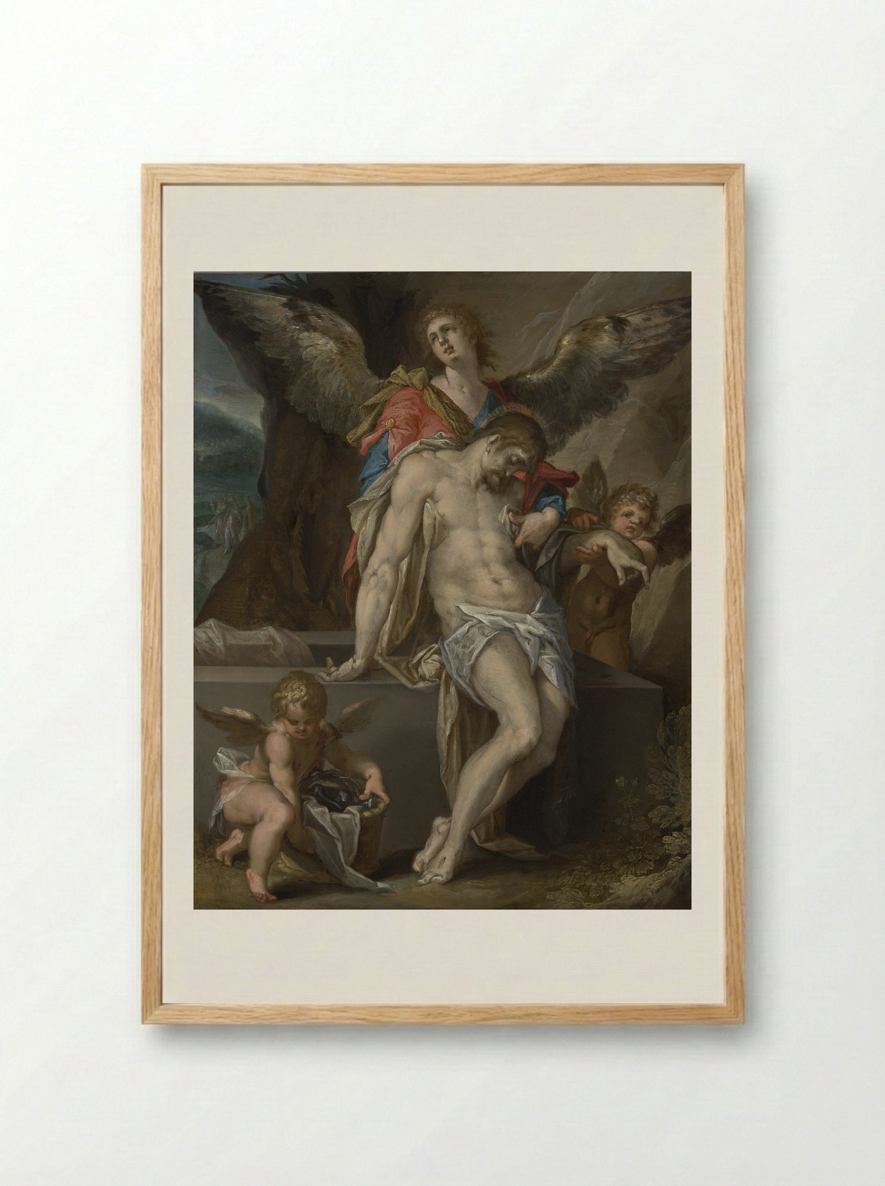 The Dead Christ Supported by Angels - Bartholomeus Spranger - Framed Print Wood