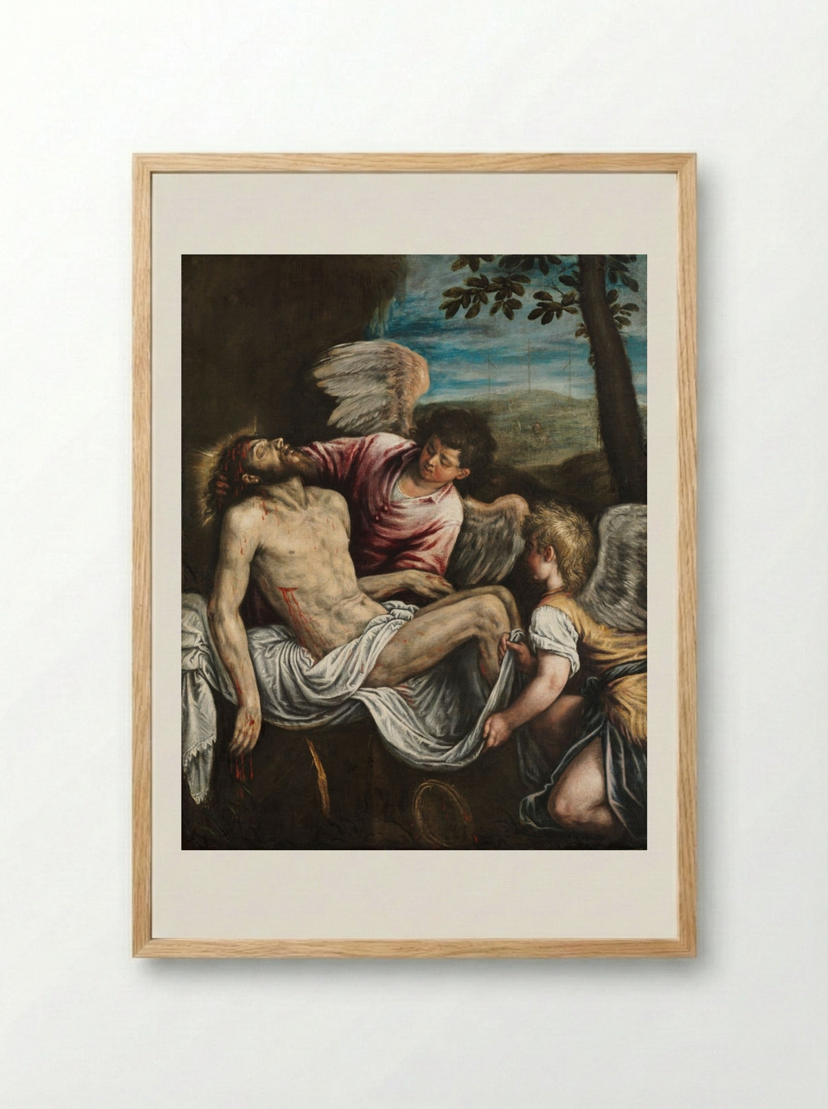 The Dead Christ with Angels - Leandro Bassano - Framed Print Wood