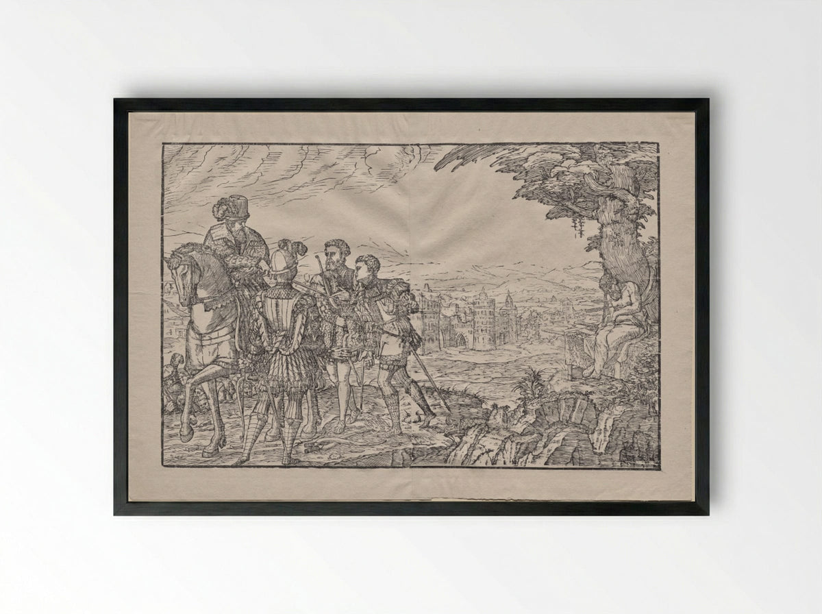 The Dead Father and His Three Sons - Melchior Lorck - Framed Print Black