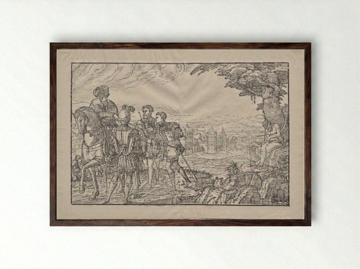 The Dead Father and His Three Sons - Melchior Lorck - Framed Print Dark Wood