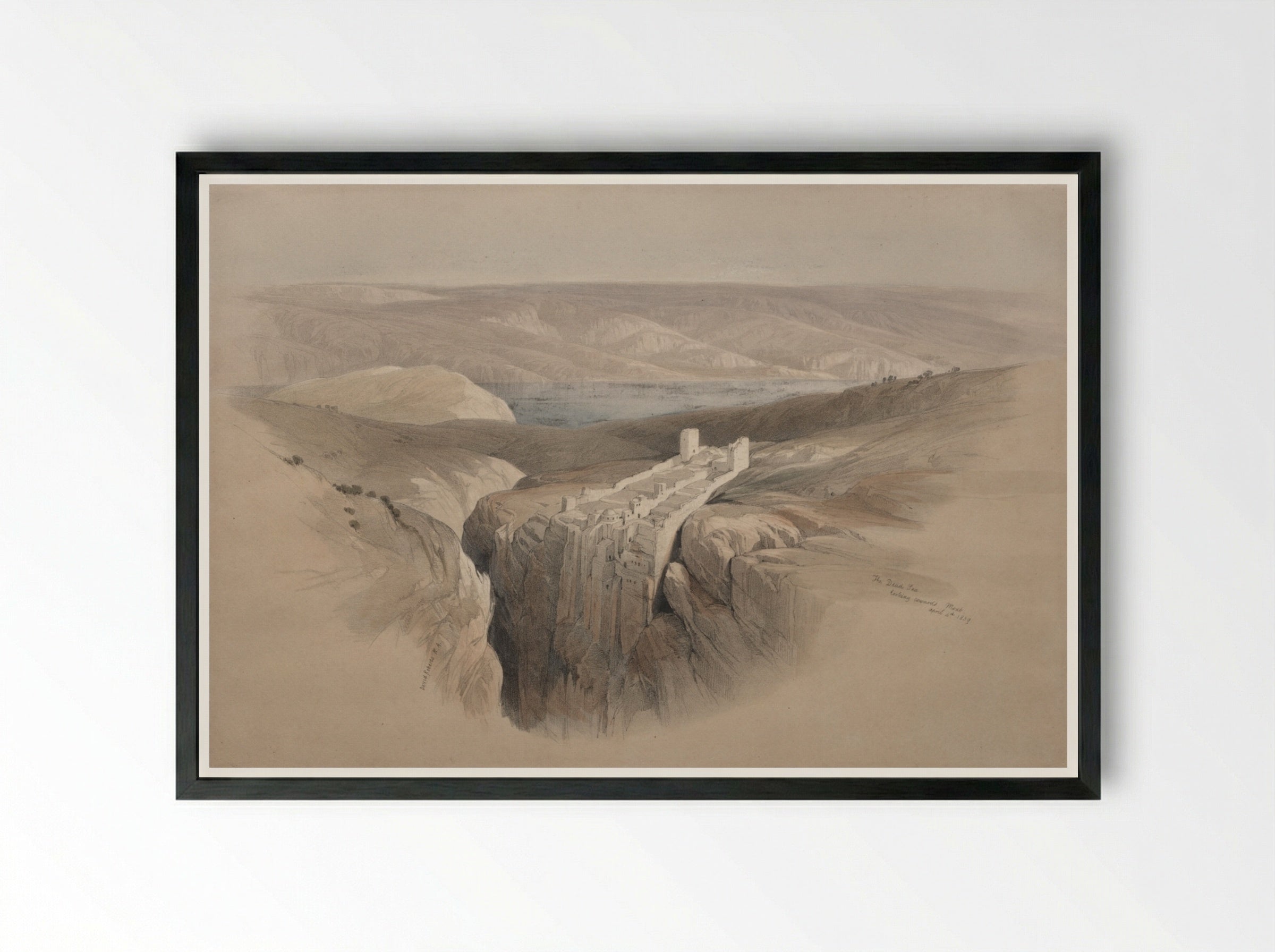 The Dead Sea Looking Towards Moab - David Roberts - Framed Print Black