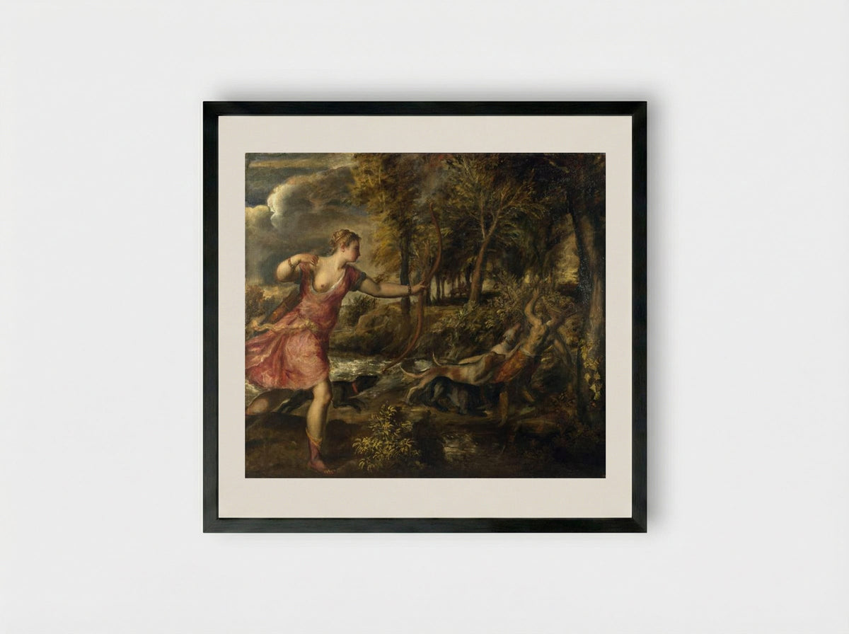 The Death of Actaeon - Titian - Framed Print Black