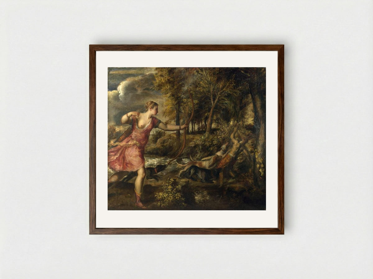 The Death of Actaeon - Titian - Framed Print Dark Wood