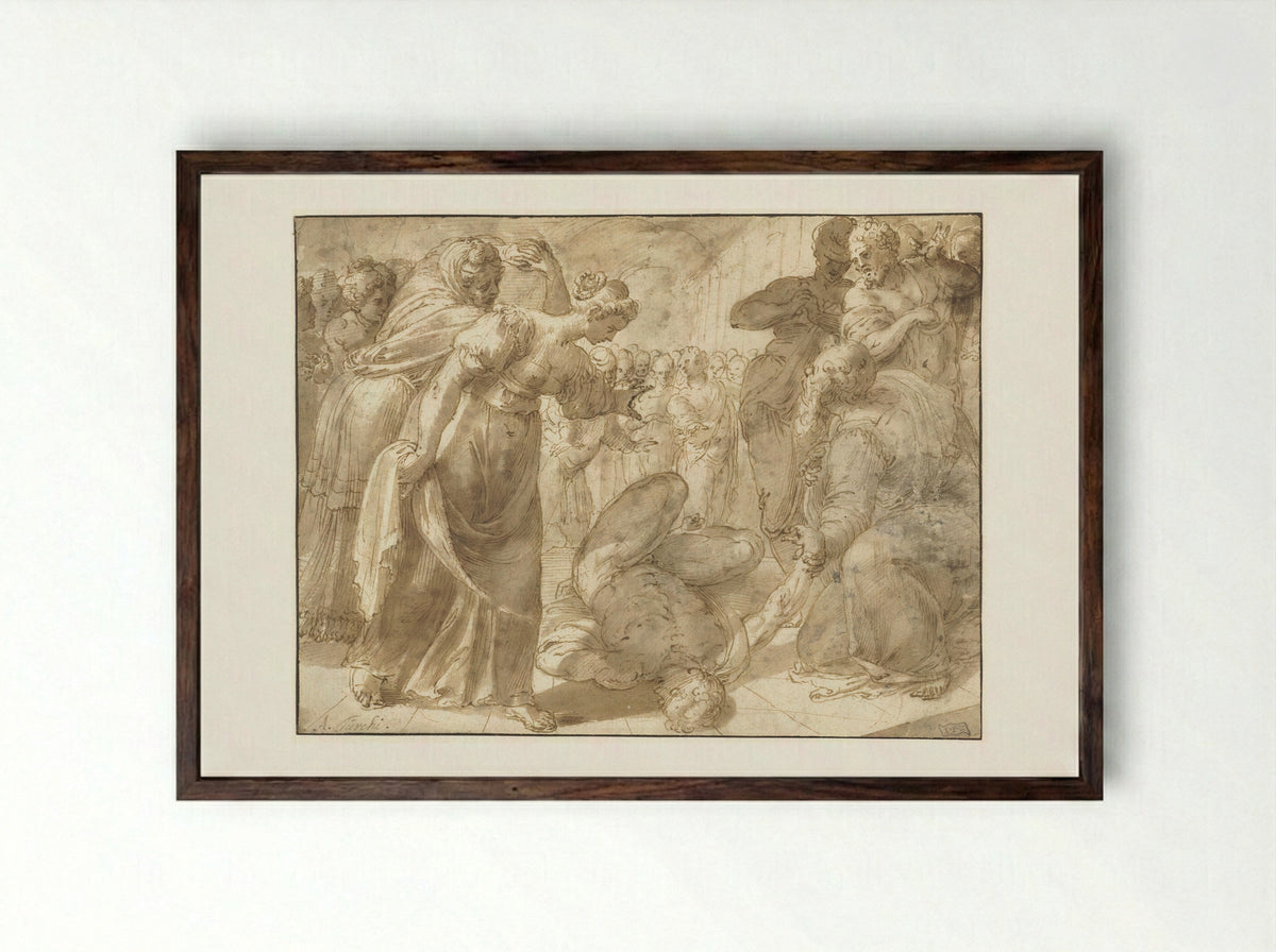 The Death of Ananias - Alessandro Turchi - Framed Print Dark Wood