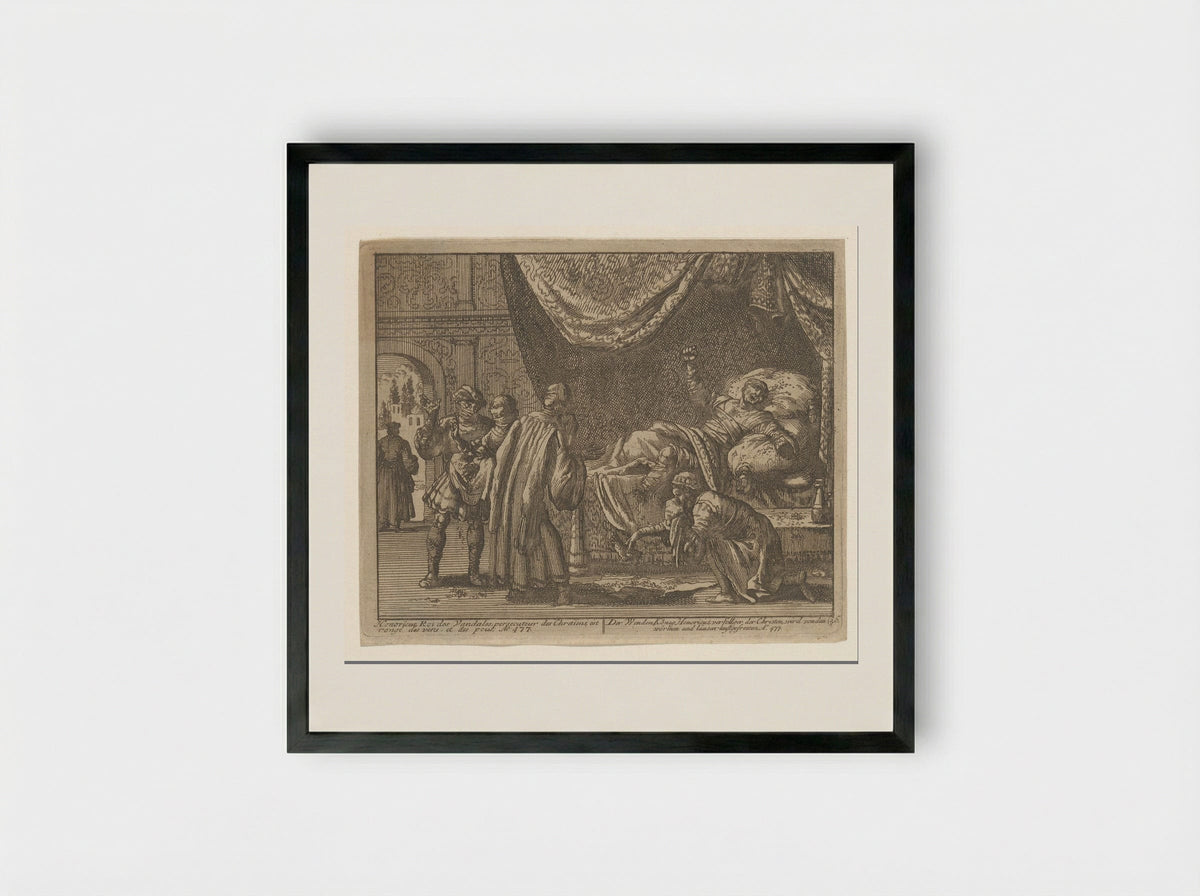 The Death of Huneric, King of the Vandals - Jan Luyken - Framed Print Black