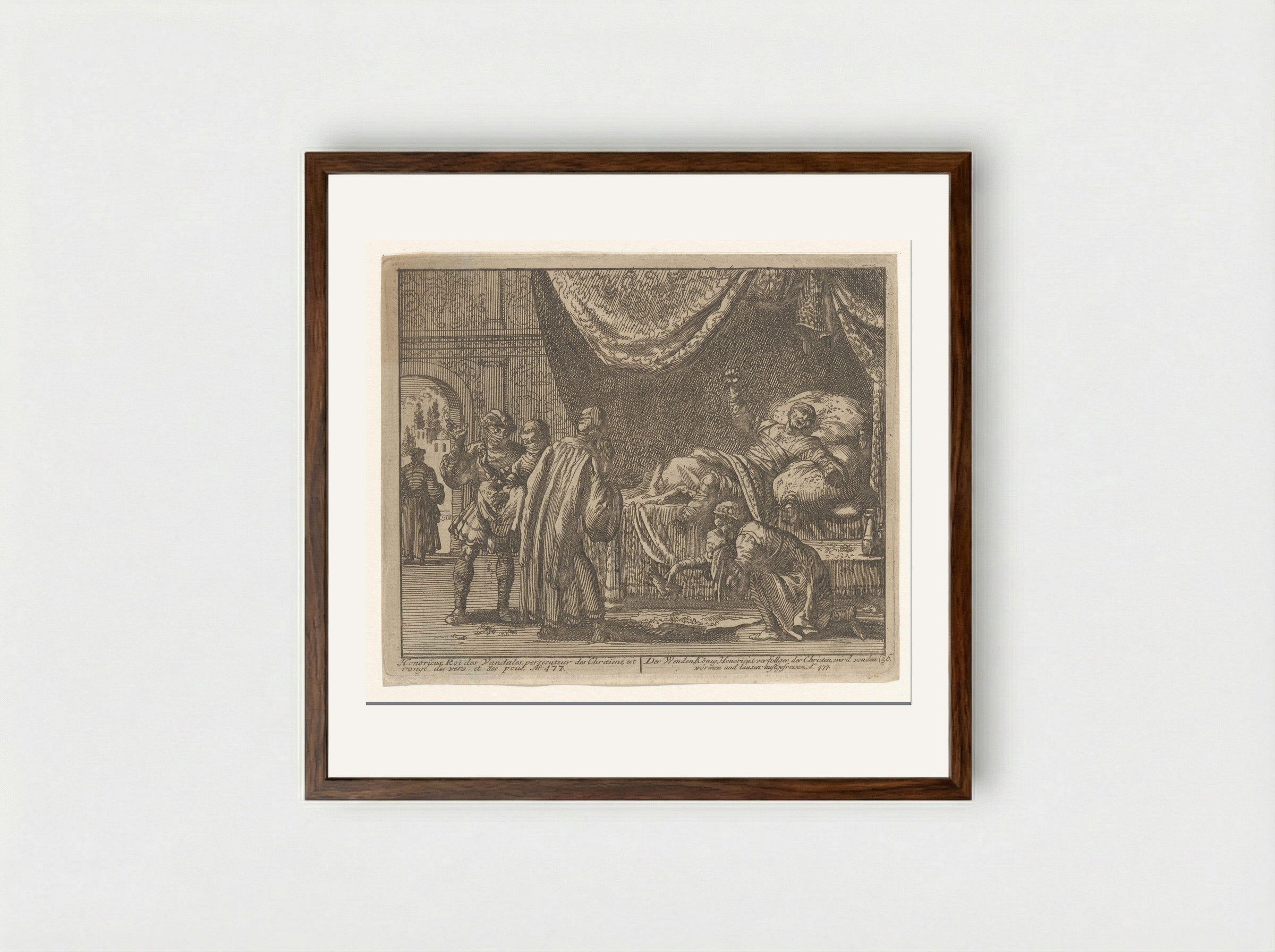 The Death of Huneric, King of the Vandals - Jan Luyken - Framed Print Dark Wood