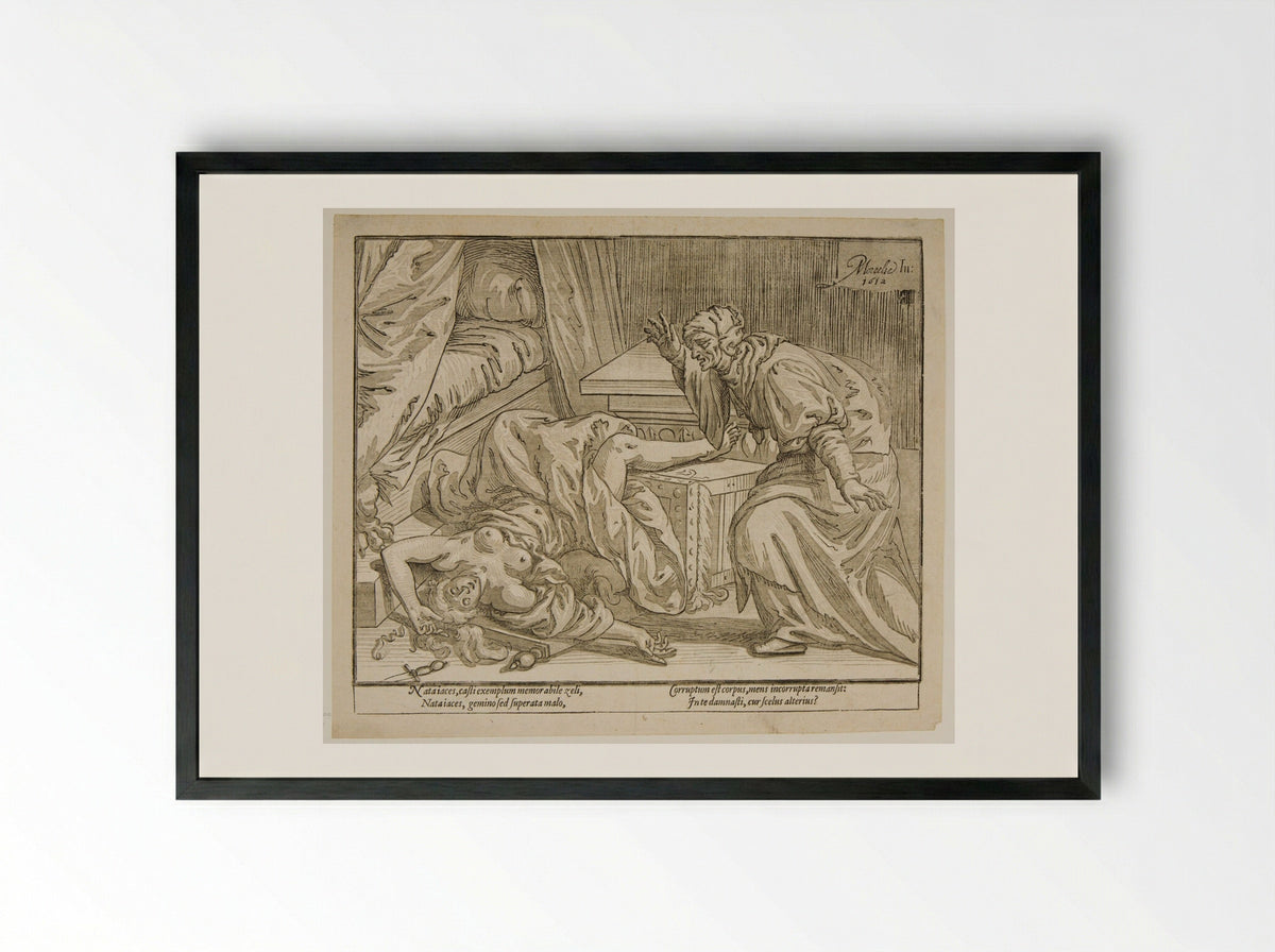 The Death of Lucretia - Paulus Moreelse - Framed Print Black