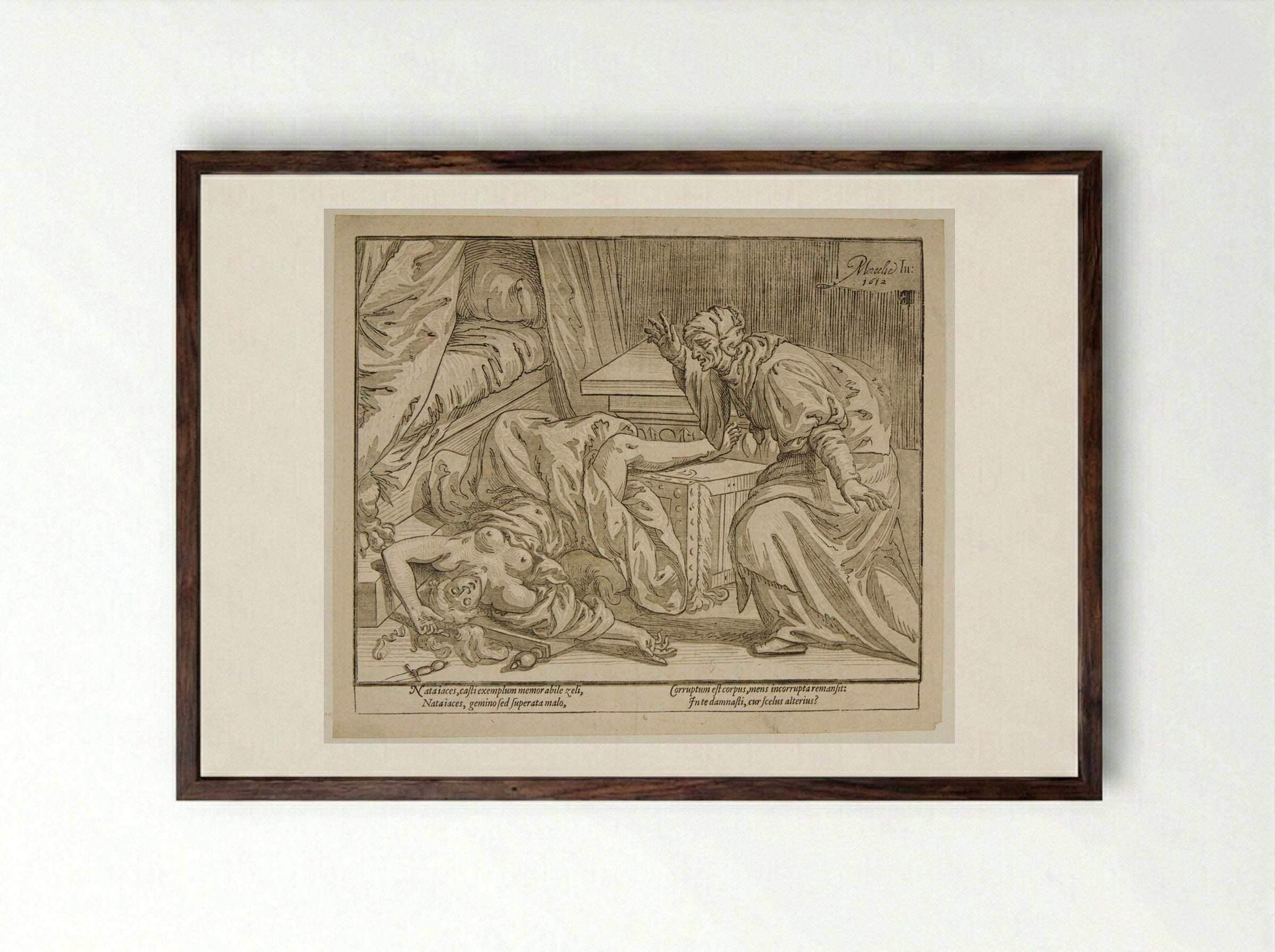 The Death of Lucretia - Paulus Moreelse - Framed Print Dark Wood