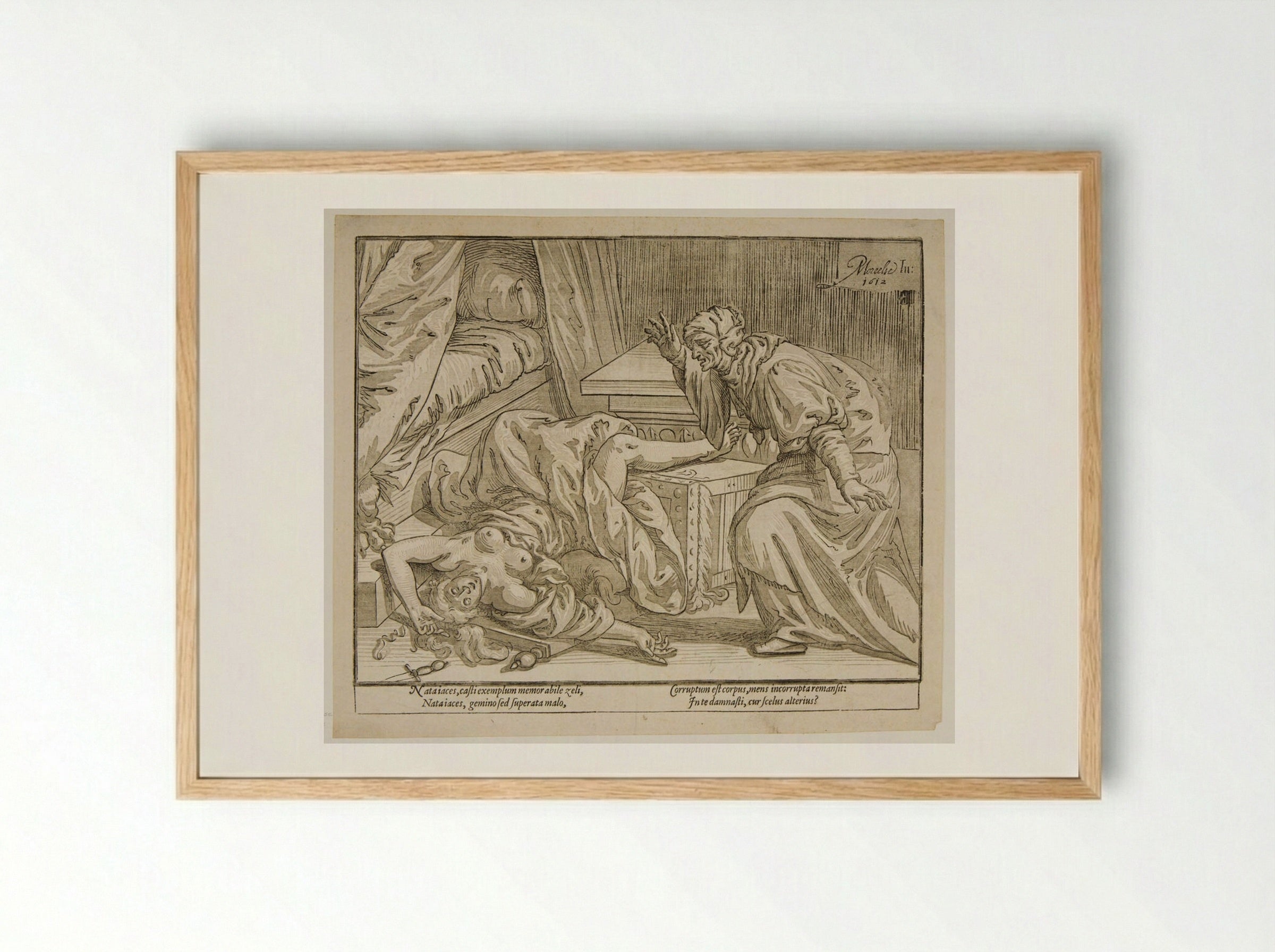 The Death of Lucretia - Paulus Moreelse - Framed Print Wood