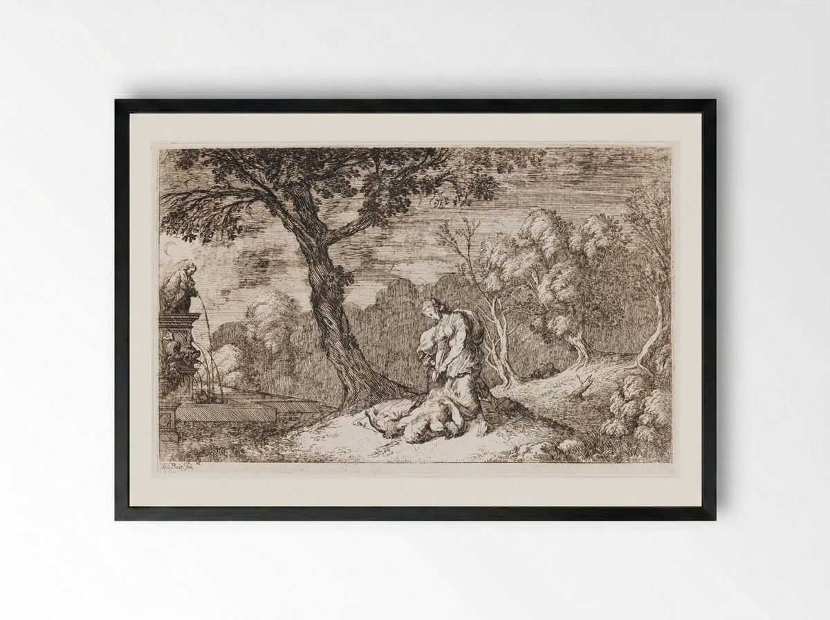 The Death of Pyramus and Thisbe - Johann Wilhelm Baur - Framed Print Black